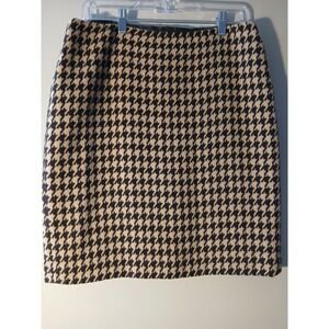 Talbots Houndstooth Wool Blend Pencil Skirt Womens Size 6 Black Tan Classic
